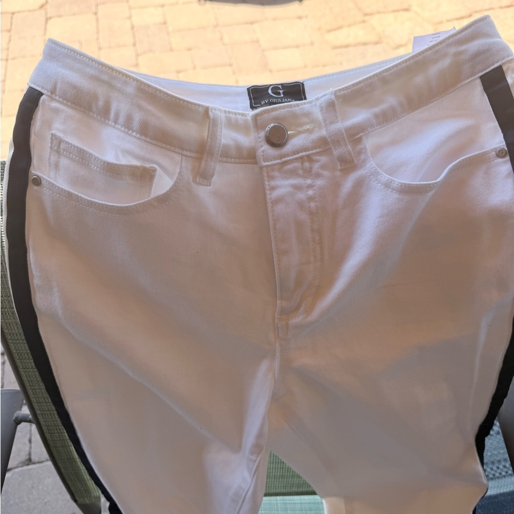 G by Giuliana White Skinny Jeans with Black Side Stripe - Picture 2 of 5